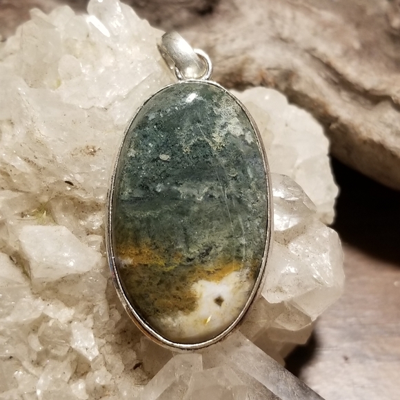 Silverplated Ocean Jasper Pendant - Picture 1 of 3